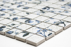 Motif main Carreau de mosaïque Rétro Vintage Céramique blanche fleur bleue Dos de cuisine MOS18D-1404_m