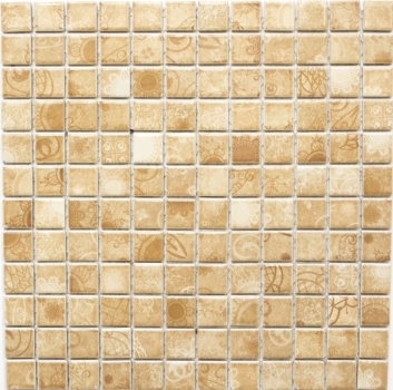Motif main Carreau de mosaïque Rétro Vintage Mosaïque céramique beige marron Dos de cuisine MOS18D-1412_m