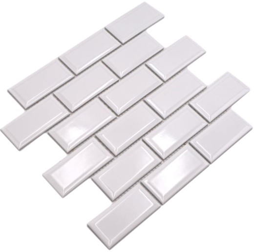 Metro Subway Carrelage BLANC Mosaïque à facettes Céramique Carrelage cuisine mur MOS26M-0101