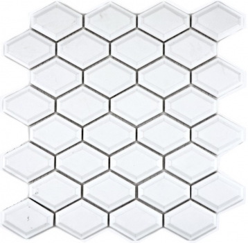 Motif main Mosaïque Carreau céramique Diamant Metro blanc brillant Carrelage cuisine MOS13MD-0101_m
