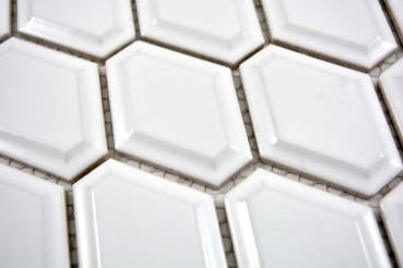 Motif main Mosaïque Carreau céramique Diamant Metro blanc brillant Carrelage cuisine MOS13MD-0101_m