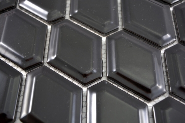 Motif main Mosaïque Carreau céramique Diamant Metro noir brillant Carrelage cuisine MOS13MD-0301_m