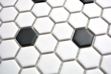 Motif main Carreau mosaïque Céramique Hexagone noir blanc mat Carrelage cuisine MOS11A-0301_m