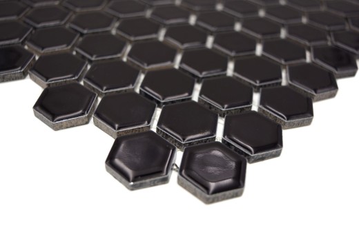 Hexagonal hexagonale mosaïque carreaux de céramique mini noir brillant carreaux de mur salle de bain carreaux de cuisine - MOS11A-0302