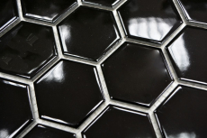 Motif manuel Carreau de mosaïque Céramique Hexagone noir brillant Dos de douche Miroir de carrelage MOS11B-0302_m