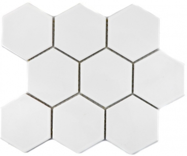 Motif main Carreau de mosaïque Céramique Hexagone blanc brillant Cuisine WC Carreau de salle de bains MOS11F-0101_m