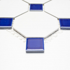 Motif main Carreau de mosaïque Céramique Octagonal blanc mat bleu cobalt brillant Mosaïque murale fond de cuisine MOSOcta-180_m