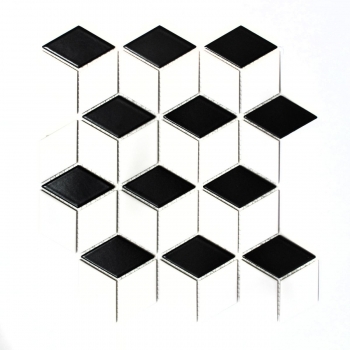 Motif à main Mosaïque Céramique Cube 3D blanc noir brillant Carrelage mural Carrelage de salle de bain MOS13-OV01_m