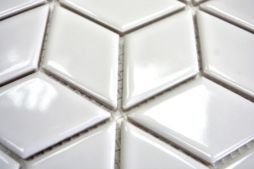 Cube Mosaïque Céramique 3D blanc brillant Carreau de mur Carreau de salle de bain Carreau de cuisine - MOS13OV-0101