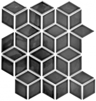 Carreaux de mosaïque céramique noir cube 3D noir brillant MOS13OV-0301_f | 10 Tapis de mosaïque