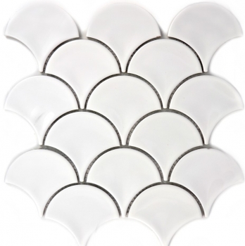 Mosaïque carreau céramique éventail blanc brillant carreau WC carreau salle de bain MOS13-FS01_f | 10 tapis mosaïque