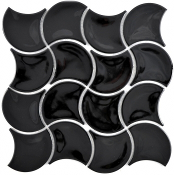 échantillon manuel de mosaïque carreau céramique éventail noir brillant vague carreaux muraux salle de bain MOS13-FSW03_m