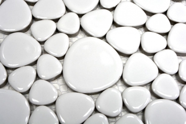 Motif main Mosaïque de galets Pebbles Céramique blanc brillant Receveur de douche Miroir de carrelage MOS12-0102_m