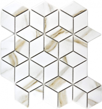 Motif main Mosaïque Céramique blanche Diamant POV Calacatta Carreaux muraux Carreaux salle de bain MOS13-0112_m