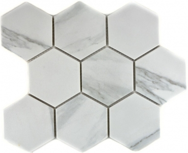 Mosaïque Carreaux céramiques blancs Hexagon Carrara Carreaux muraux Carreaux de salle de bain MOS11F-0102_f | 10 Tapis de mosaïque