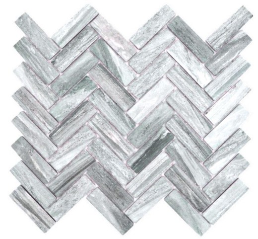 Carreau de mosaïque à chevrons Céramique aspect pierre gris Miroir de fond de douche MOS24-SO32
