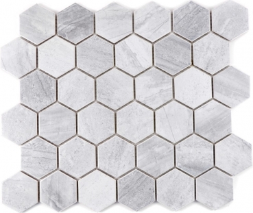 Motif main Carreau mosaïque Céramique Hexagone Travertin gris mat Carrelage cuisine MOS11G-0202_m