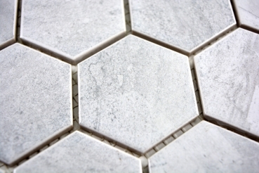 Motif main Carreau mosaïque Céramique Hexagone Travertin gris mat Carrelage cuisine MOS11G-0202_m