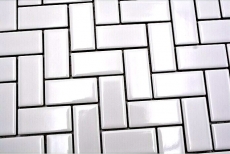 Carreau en mosaïque à chevrons Céramique blanche brillante Carreau de cuisine Carreau de mur MOS24-CHB5WG