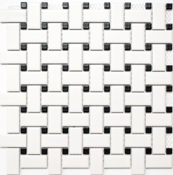 Motif main Carreau de mosaïque Céramique Basket blanc mat noir mat MOS13-CBAS19_m