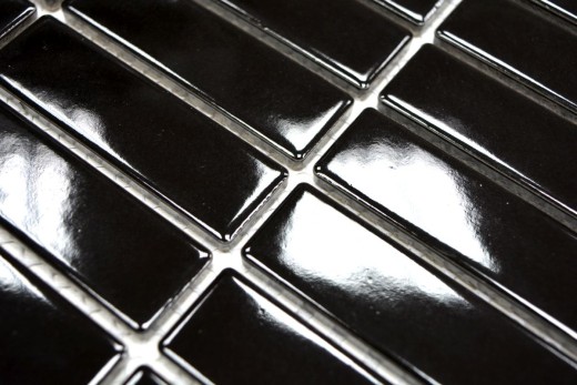 Bâtonnets Mosaïque Carreau céramique noir brillant Dos de douche MOS24-0302