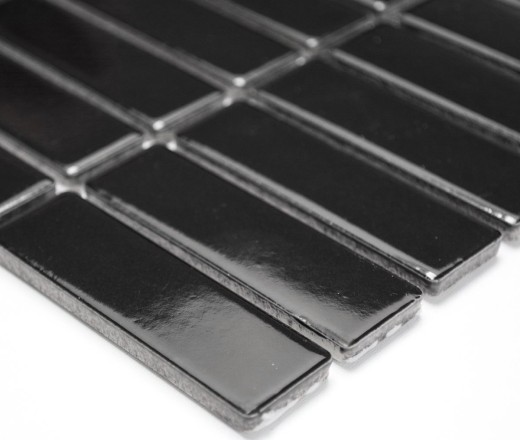 Bâtonnets Mosaïque Carreau céramique noir brillant Dos de douche MOS24-0302