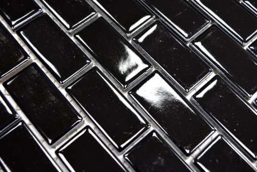 Mosaïque composite Lames Céramique Brick noir brillant Dos de cuisine Protection anti-éclaboussures MOS24-4BG