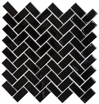 Échantillon manuel de mosaïque Carreau en céramique à chevrons noir brillant Carreau de sol en mosaïque MOS24-CHB6BG_m