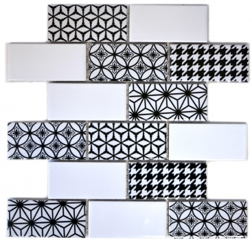 Échantillon manuel de mosaïque gris blanc noir Subway carreau de cuisine brillant MOS26M-0103_m