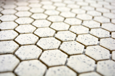 Motif main Carreau de mosaïque Céramique blanc crème Hexagaon moucheté non émaillé MOS11A-0103-R10_m