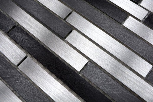Mosaïque Carreau composite aluminium gris noir Carrelage mural cuisine MOS49-0308