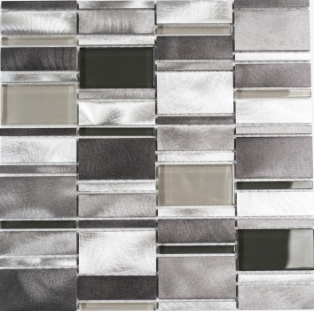Motif à main Carreau de mosaïque Aluminium Translucide Combinaison Alu Mosaïque de verre Crystal gris clair MOS49-0204_m