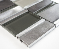 Mosaïque carreau aluminium combinaison mosaïque verre clair gris dos cuisine MOS49-0204
