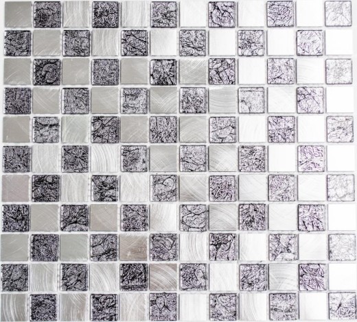 Mosaïque Carreau aluminium Mosaïque de verre damier noir anthracite argenté MOS49-0302
