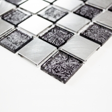 Mosaïque Carreau aluminium Mosaïque de verre damier noir anthracite argenté MOS49-0302