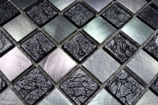 Mosaïque Carreau aluminium Mosaïque de verre damier noir anthracite argenté MOS49-0302
