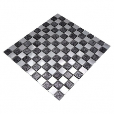 Mosaïque Carreau aluminium Mosaïque de verre damier noir anthracite argenté MOS49-0302