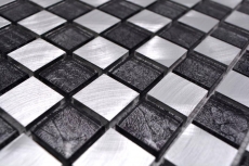 Mosaïque Carreau aluminium Mosaïque de verre damier noir anthracite argent MOS49-0302_8mm