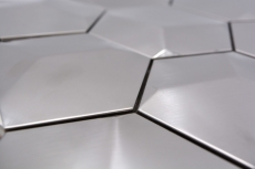 Mosaïque en acier inoxydable argenté Hexagone 3D brossé mat Carrelage mural de cuisine
