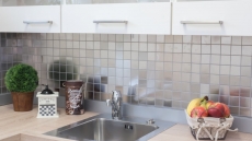 Acier inoxydable Mosaïque Carreau argenté brossé mat Carreau de cuisine MOS129-48D