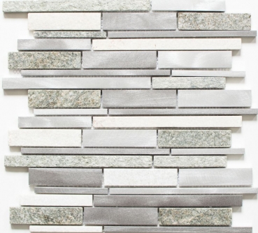 Motif main mosaïque carreau quartzite pierre naturelle aluminium argent gris beige clair composite MOS49-XSA535_m
