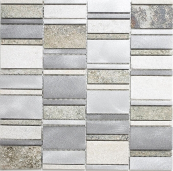 Échantillon manuel de mosaïque Carreau de quartzite Pierre naturelle Aluminium argenté gris beige clair Rectangle MOS49-505_m