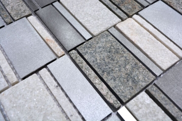Échantillon manuel de mosaïque Carreau de quartzite Pierre naturelle Aluminium argenté gris beige clair Rectangle MOS49-505_m