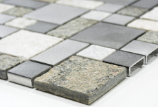 Mosaïque Carreau Quartzite Pierre naturelle Aluminium argent gris beige clair Combinaison MOS49-525