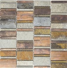 Mosaïque de cuivre Carreau gris rouille Rectangle Pierre naturelle Dos de cuisine MOS47-575