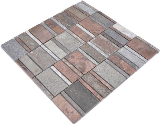 Mosaïque de cuivre Carreau gris rouille Rectangle Pierre naturelle Dos de cuisine MOS47-575