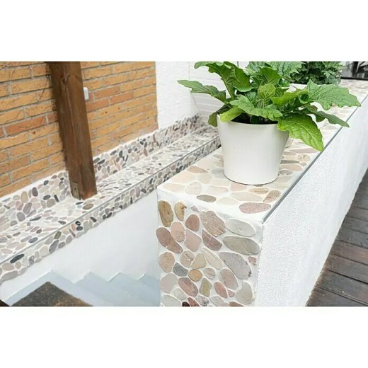 Carreau galet de rivière galet de pierre coupé beige gris rouge vert crème sable receveur de douche carrelage cuisine - MOS30-0204