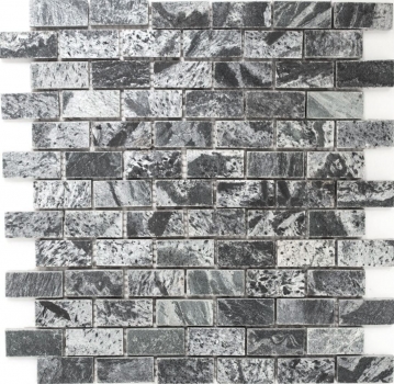 Mosaïque Carreau Quartzite Pierre naturelle Brick gris argenté poli MOS28-0202_C_f