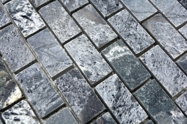Motif main Carreau de mosaïque Quartzite Pierre naturelle Brick gris argenté poli MOS28-0202_C_m