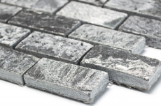 Mosaïque Carreau Quartzite Pierre naturelle Brick gris argenté poli MOS28-0202_C_f